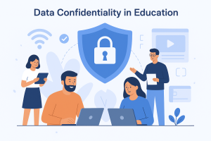 Students and teachers using secure online learning tools to protect data confidentiality